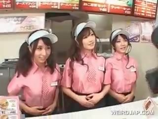 Asian Busty Teen Trio Flashing Tits At The Fast Food