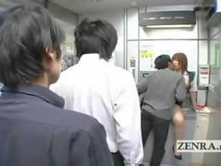 Bisarr japansk stolpe kontor offers barmfager muntlig kjønn film klipp minibank